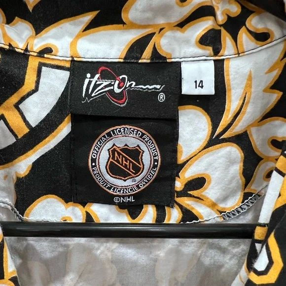 Boston Bruins NHL Hawaiian Shirt Kids Size 14 | Floral Bruins Fan Button Up - Picture 2 of 7